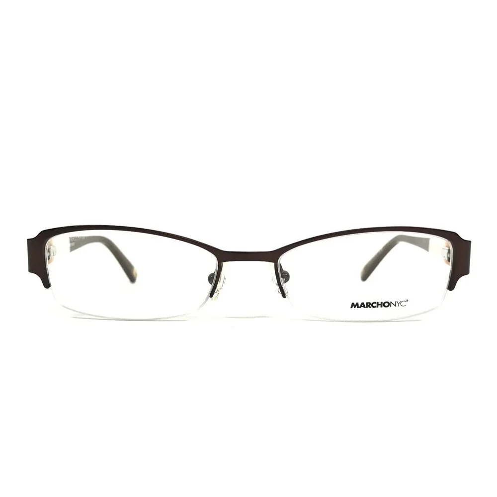 Marchon NYC Petite Eyeglasses Frames PLAZA 210 Brown White Half Rim 50-17-135
